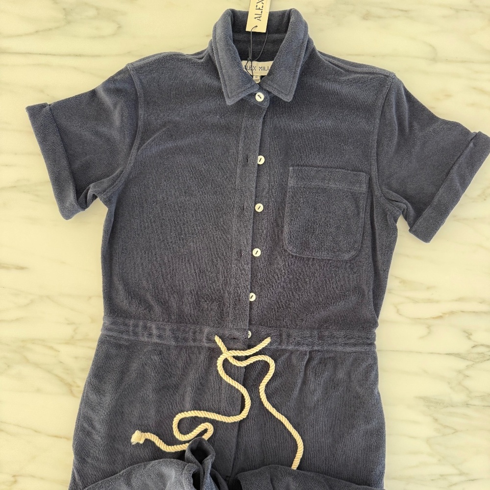 Alex Mill Terry Cloth Jumpsuit in Washed Navy Size S